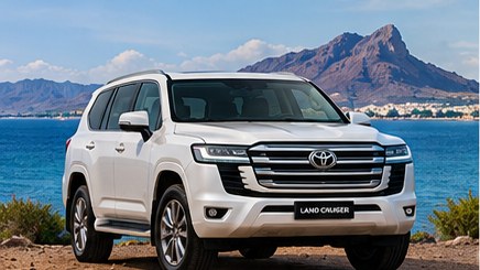 Toyota Land Cruiser blanc devant la mer